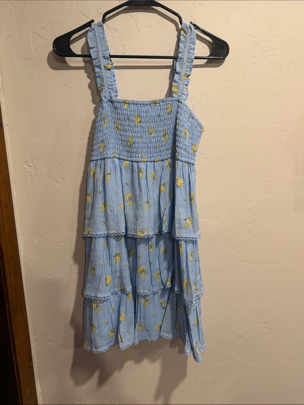 Altar'd State Light Blue Tiered Floral Sundress with Yellow Flowers